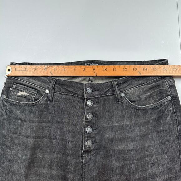 Judy Blue Jeans Women 13/31 Black Skinny Fit Button Fly Stretch Distressed Denim - Picture 8 of 12